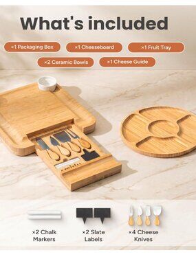 SMIRLY Charcuterie Large Bamboo Cheese Board Set for Serving - House Warming